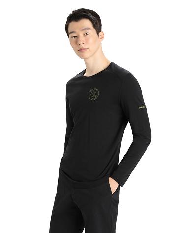 Icebreaker Merino 200 Oasis Long Sleeve Crewe Alps 3D Miesten Base Layers Mustat | FI 1351JPQJ